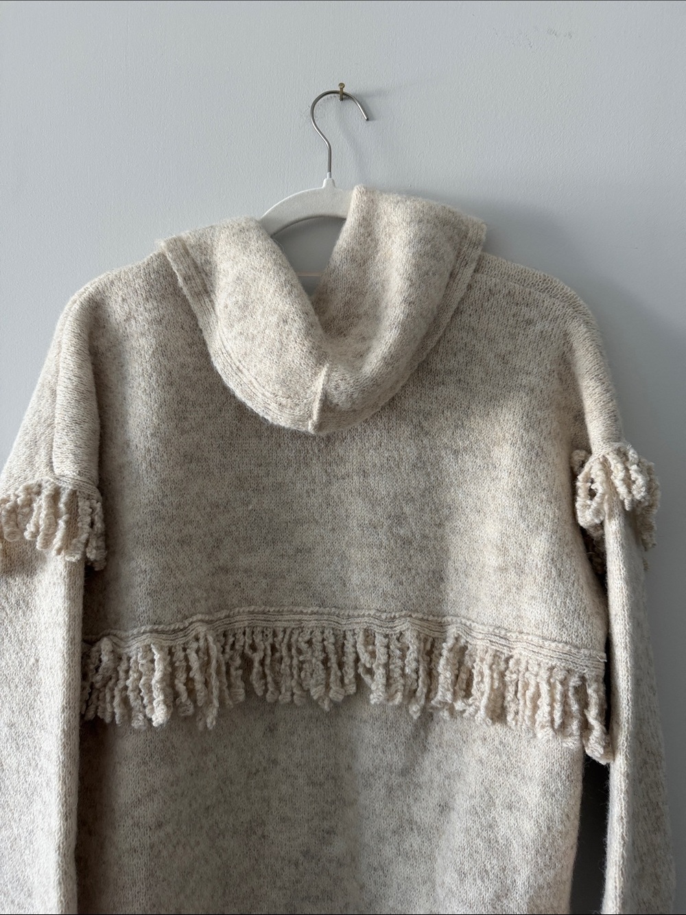 Wit & Wisdom Cream Hooded Fringe Poncho Sweater - Picture 10 of 11